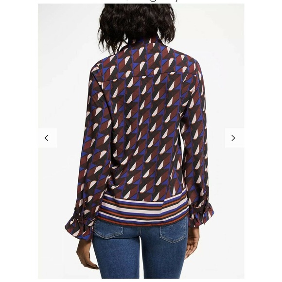 SUNCOO Leontine Abstract Print Tie Neck Blouse, Burgundy/Multi T1 (S-M) - Picture 2 of 8